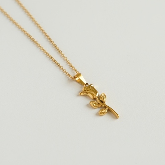 Rose Stem Necklace | 18K Gold Plated Stainless Steel Necklace Chain - Picture 4 of 4